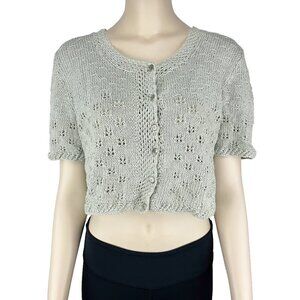 VINTAGE Boho Cottagecore Grandmacore Knit Crochet Crop Top Short sleeves Sz S